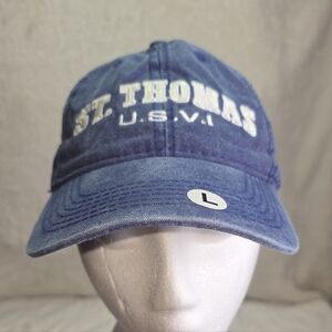 St Thomas USVI Hat Blu Washed Cotton Dad Cap Embroidered Souvenir Adjustable NWT